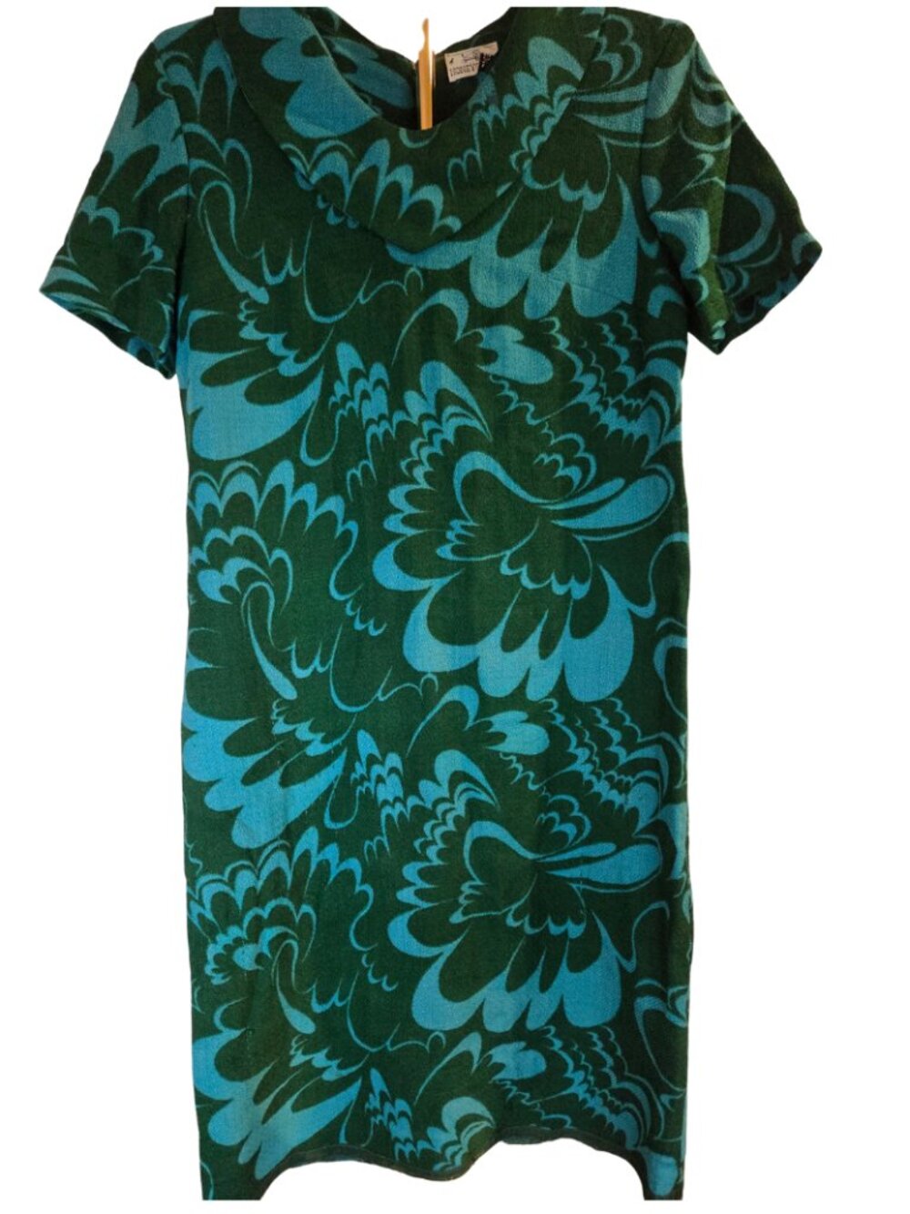 Vintage 60s 70s Honeycomb Green Teal Mod Geometric Shift Dress S